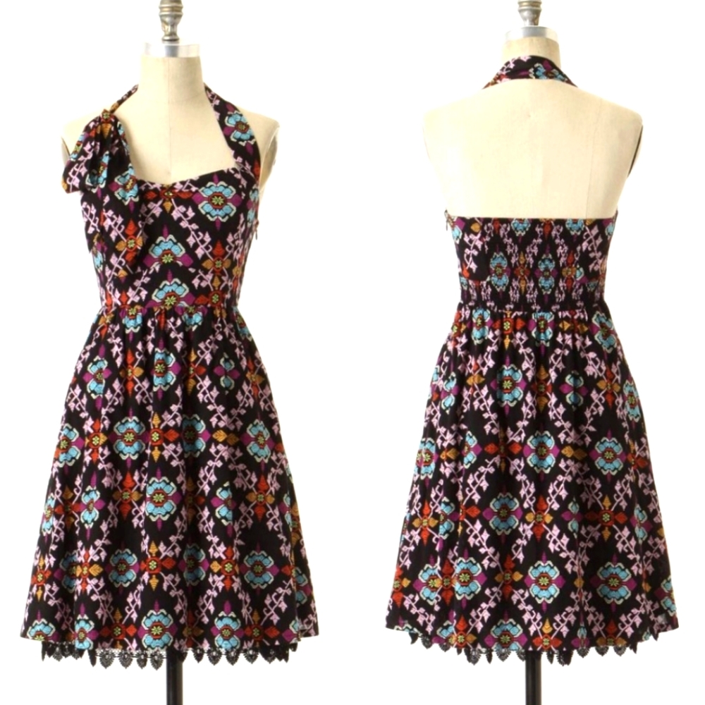 Embroidered Floral Halter Retro Pin-up Dress XS - Edme & Esyllte Anthropologie